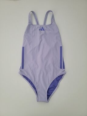 Adidas Women's Violet Tone Swimwear 3-Stripes One-Piece Swimsuit Size 10